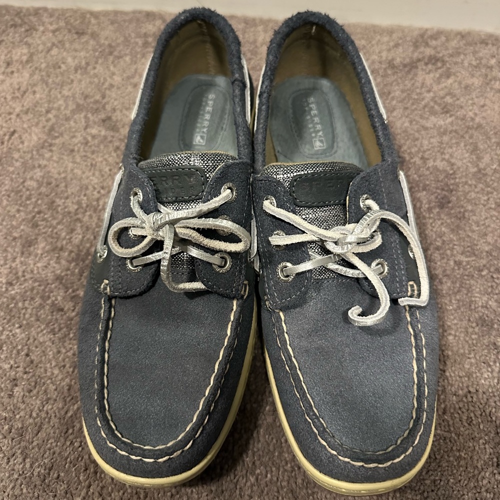 Beauty blue and metallic Sperry loafers! Like new